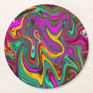 Marbled Hot Pink and Sea Foam Green Abstract Art Round Paper Coaster