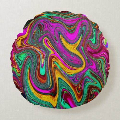 Marbled Hot Pink and Sea Foam Green Abstract Art Round Pillow