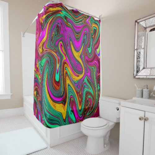 Marbled Hot Pink and Sea Foam Green Abstract Art Shower Curtain