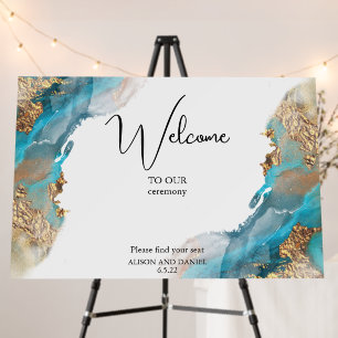 Marbled Ink Turquoise and Gold Foam Board