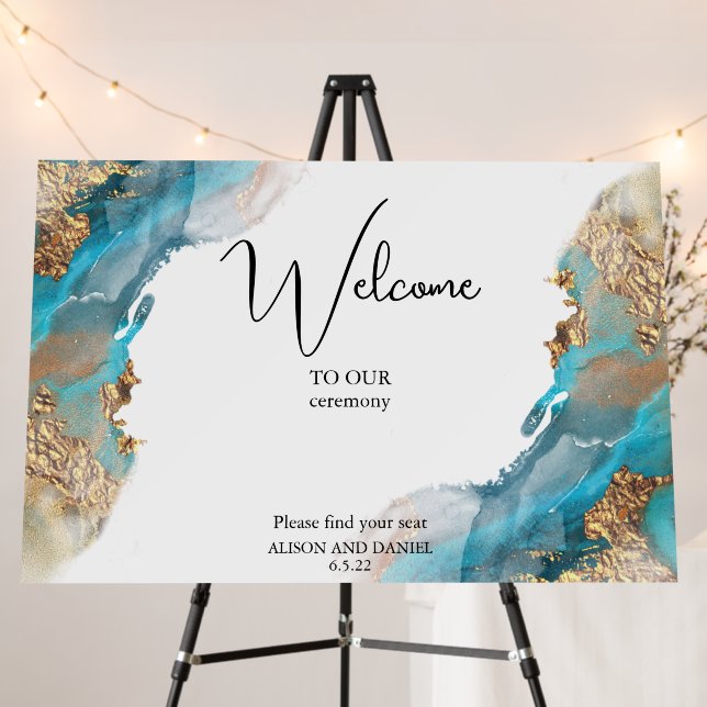 Marbled Ink Turquoise and Gold  Foam Board (In Situ (Stand))