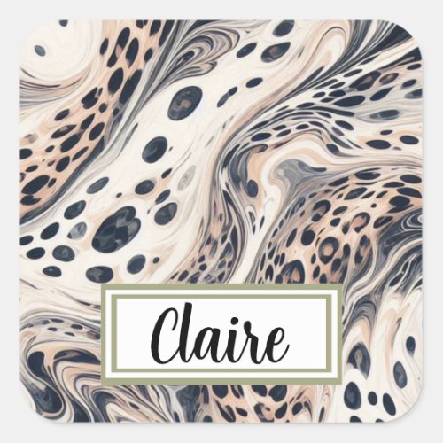 Marbled Leopard Pattern Personalized Square Sticker