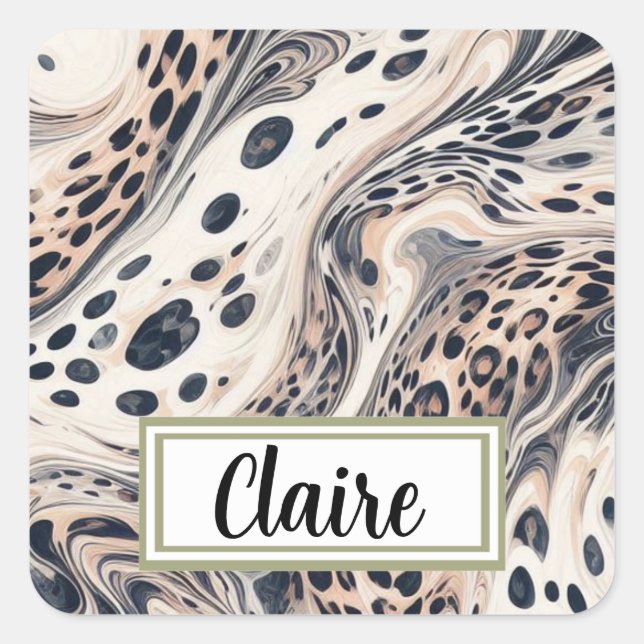 Marbled Leopard Pattern Personalized Square Sticker (Front)