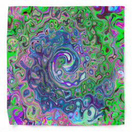 Marbled Lime Green and Purple Abstract Retro Swirl Bandana