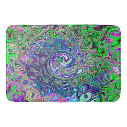 Marbled Lime Green and Purple Abstract Retro Swirl Bath Mat