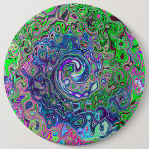 Marbled Lime Green and Purple Abstract Retro Swirl Button