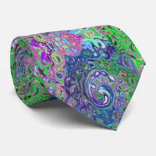 Marbled Lime Green and Purple Abstract Retro Swirl Neck Tie