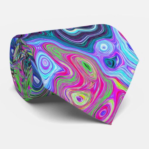 Marbled Lime Green and Purple Abstract Retro Swirl Neck Tie