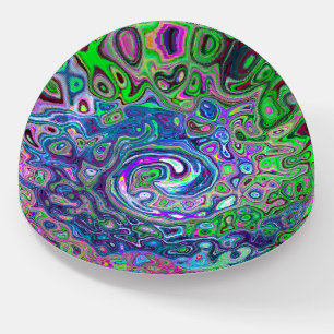 Marbled Lime Green and Purple Abstract Retro Swirl Paperweight