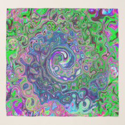 Marbled Lime Green and Purple Abstract Retro Swirl Scarf