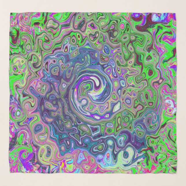 Marbled Lime Green and Purple Abstract Retro Swirl Scarf (Front)