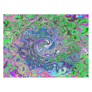 Marbled Lime Green and Purple Abstract Retro Swirl Tablecloth