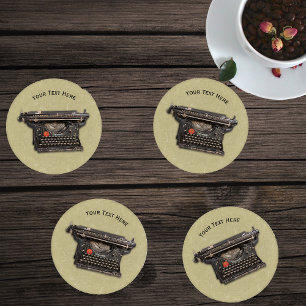 Marbled Look Tan With Black Manual Typewriters Coaster Set
