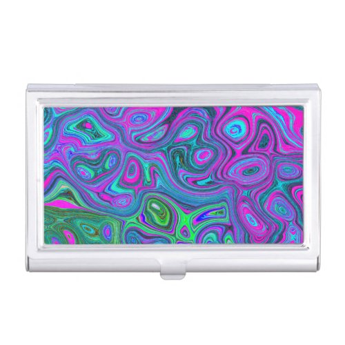 Marbled Magenta and Lime Green Groovy Abstract Art Business Card Case