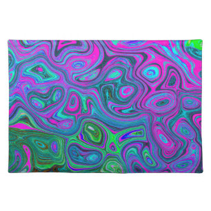 Marbled Magenta and Lime Green Groovy Abstract Art Cloth Placemat