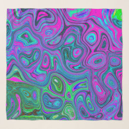 Marbled Magenta and Lime Green Groovy Abstract Art Scarf
