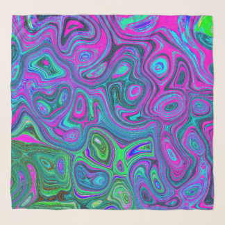 Marbled Magenta and Lime Green Groovy Abstract Art Scarf