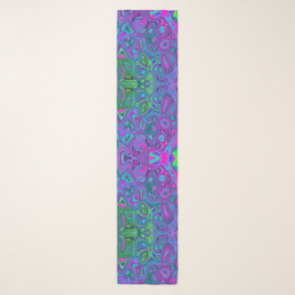 Marbled Magenta and Lime Green Groovy Abstract Art Scarf