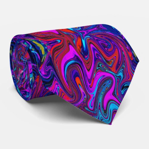Marbled Magenta, Blue and Red Abstract Art Neck Tie