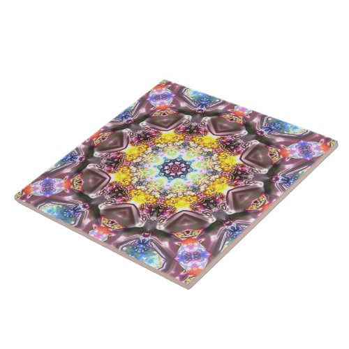 marbled mandala in relief colorful floral artistic ceramic tile