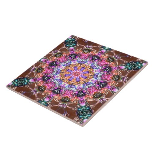 marbled mandala in relief colorful flower artistic ceramic tile