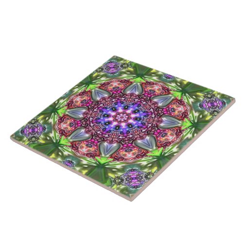 marbled mandala in relief colorful flower fururist ceramic tile