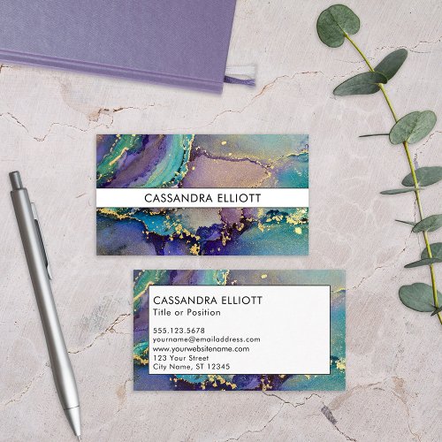 Marbled Multicolored  Gold Abstract Liquid Art Business Card