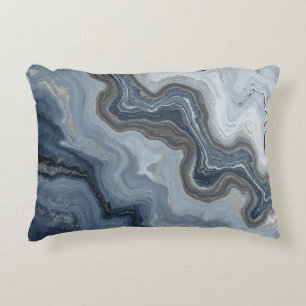 Marbled Navy Blue Light Dusty Blue Abstract Design Accent Pillow