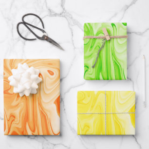 Marbled Paint Art Fall Colors Festive Fun Wrapping Paper Sheets