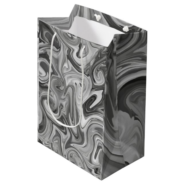Marbled Paint Black Chic Christmas Gift Wrap Medium Gift Bag (Front Angled)
