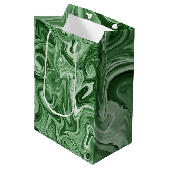 Marbled Paint Green Chic Christmas Gift Wrap Medium Gift Bag (Front Angled)