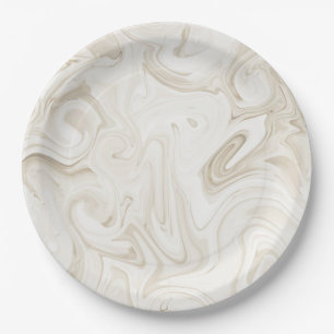 Marbled Paint Off White Tones Christmas Wedding Paper Plates