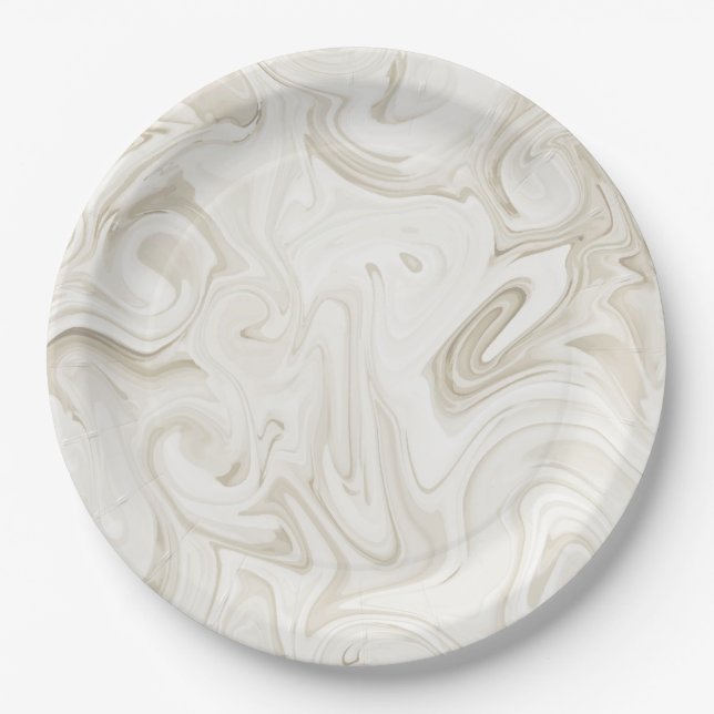 Marbled Paint Off White Tones Christmas Wedding Paper Plates (Front)