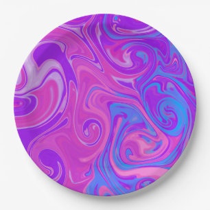 Marbled Paint Swirl Pink Purple Colorful Art Fun  Paper Plates