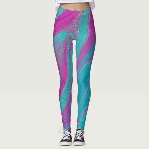Marbled Paint with Glitters Leggings