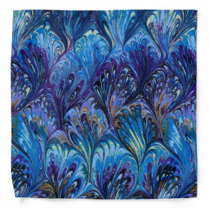 MARBLED PAPER,ABSTRACT BLUE PEACOCK PATTERN,SWIRLS BANDANA