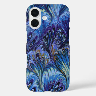 MARBLED PAPER,ABSTRACT BLUE PEACOCK PATTERN,SWIRLS iPhone 16 CASE