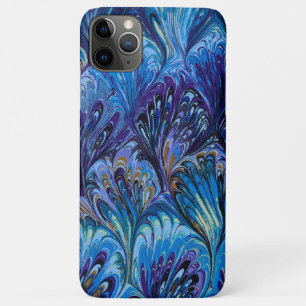 MARBLED PAPER,ABSTRACT BLUE PEACOCK PATTERN,SWIRLS iPhone 11 PRO MAX CASE