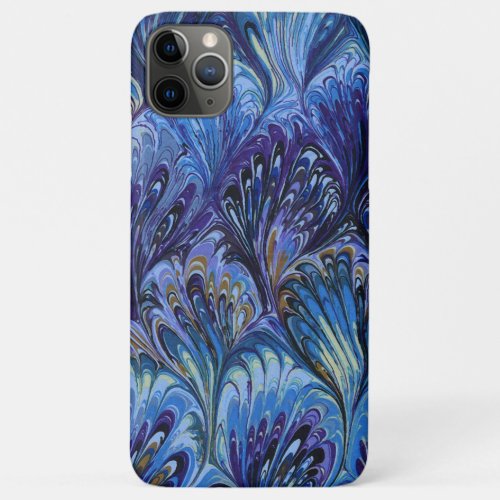 MARBLED PAPERABSTRACT BLUE PEACOCK PATTERNSWIRLS iPhone 11 PRO MAX CASE