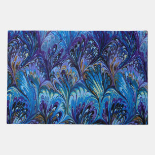 MARBLED PAPER,ABSTRACT BLUE PEACOCK PATTERN,SWIRLS DOORMAT