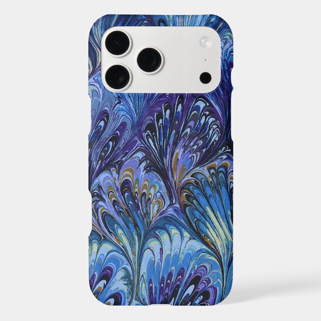 MARBLED PAPER,ABSTRACT BLUE PEACOCK PATTERN,SWIRLS IPHONE CASE (Back)