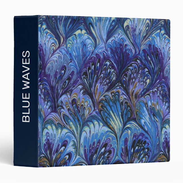 MARBLED PAPER,ABSTRACT BLUE PURPLE PEACOCK PATTERN 3 RING BINDER (Front/Spine)