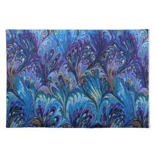 MARBLED PAPER,ABSTRACT BLUE PURPLE PEACOCK PATTERN CLOTH PLACEMAT