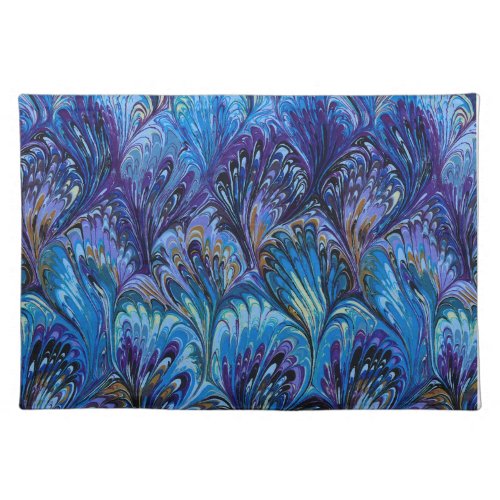 MARBLED PAPERABSTRACT BLUE PURPLE PEACOCK PATTERN CLOTH PLACEMAT