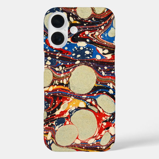 MARBLED PAPER,ABSTRACT BLUE ,SWIRLS,WHITE CIRCLES Case-Mate iPhone CASE (Back)