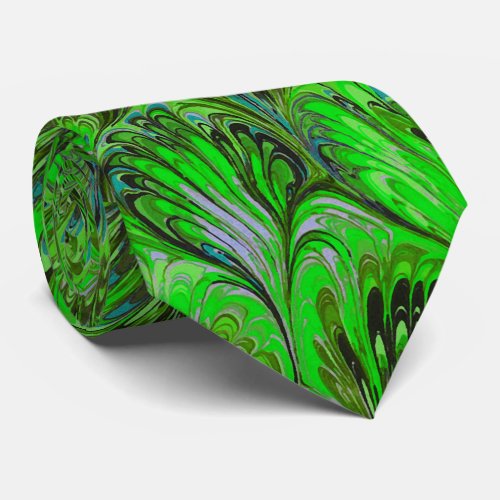MARBLED PAPERABSTRACT GREEN BLUE PEACOCK PATTERN NECK TIE