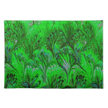 Marbled Paper Abstract Green Peacock Pattern Cloth Placemat by bulgan_lumini at Zazzle
