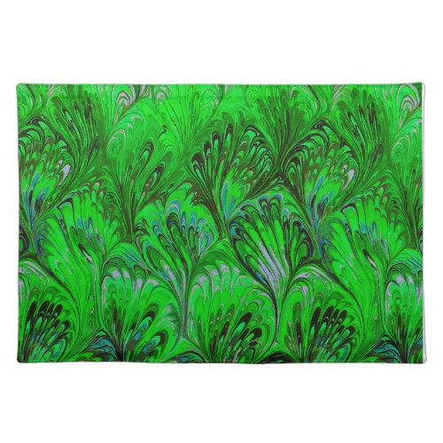 MARBLED PAPERABSTRACT GREEN PEACOCK PATTERN CLOTH PLACEMAT
