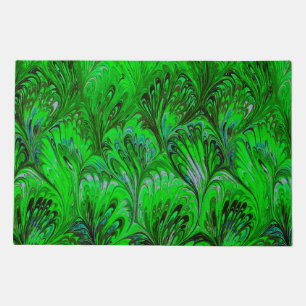 MARBLED PAPER,ABSTRACT GREEN PEACOCK PATTERN DOORMAT