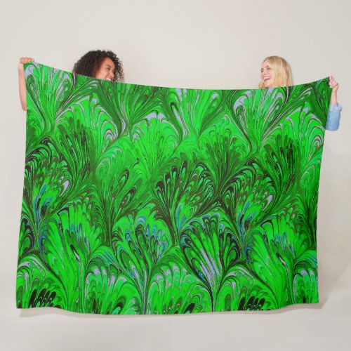 MARBLED PAPERABSTRACT GREEN PEACOCK PATTERNSWIRL FLEECE BLANKET